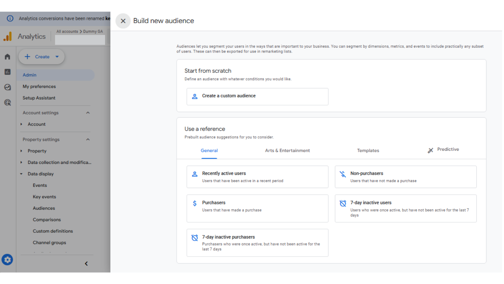 In Google Analytics 4, users can create up to 100 audiences per property. This limit is generally sufficient for smaller businesses or those with simpler segmentation needs. The premium version of Google Analytics expands to 400 audiences per property, offering a broader scope for nuanced segmentation and more precise targeting of user groups. This enhanced capacity is especially valuable for larger enterprises or businesses with complex customer segments, as it allows for a more detailed and effective audience strategy. 